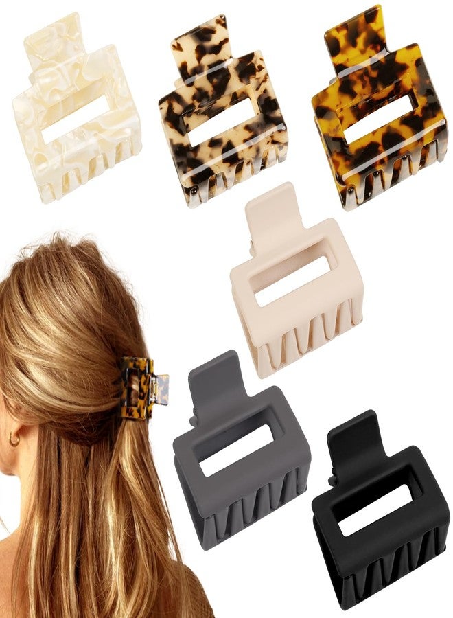 AIBFRID Medium Hair Clips for Women Girls, 2 Inch Matte Rectangle Small Claw Clip Tortoise Shell Hair Claw Clips for Thin/Thick Hair,Nonslip Leopard Print Hair Jaw Clips 6 Pcs - Image 1